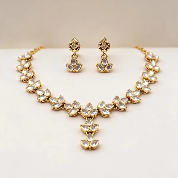 Gold_Tone_Floral_Necklace_And_Earrings_Set_-_Pack_Of_3