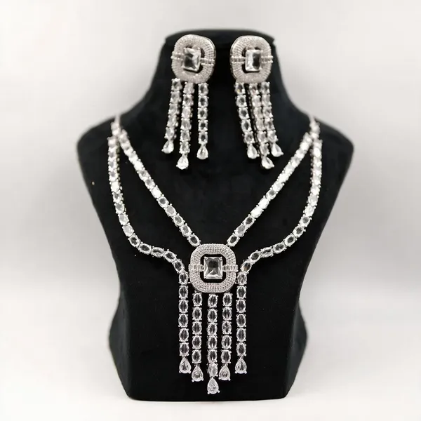 Silver-Tone_Statement_Necklace_And_Earrings_Set_For_Women