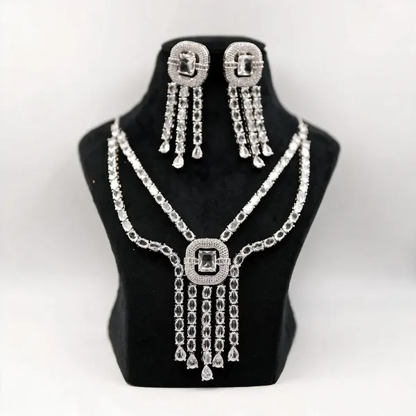 Silver-Tone_Statement_Necklace_And_Earrings_Set_For_Women