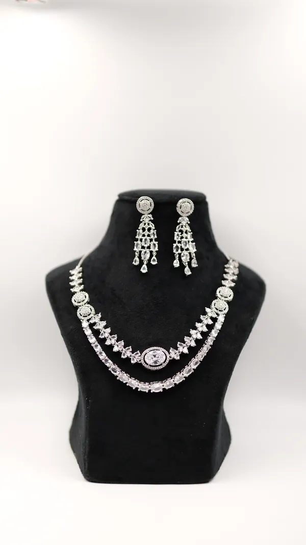 Silver-Tone_Layered_Necklace_And_Earrings_Set_For_Women