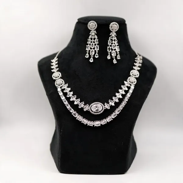 Silver-Tone_Layered_Necklace_And_Earrings_Set_For_Women