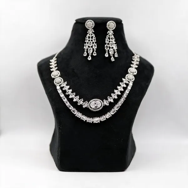 Silver-Tone_Layered_Necklace_And_Earrings_Set_For_Women