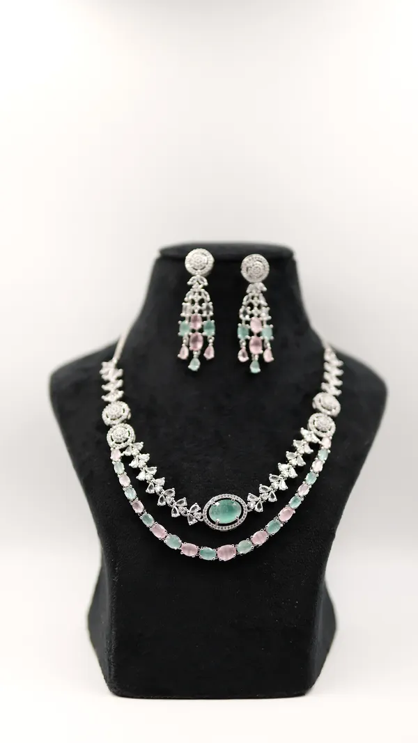 Silver_Tone_Pastel_Stone_Necklace_And_Earrings_Set_For_Women