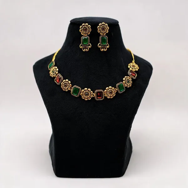 Green_Gold-Tone_Floral_Necklace_Set_For_Women_-_Pack_Of_3