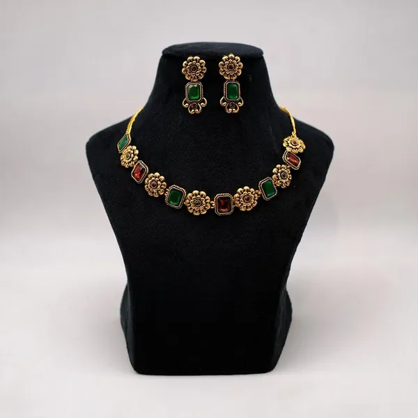 Green_Gold-Tone_Floral_Necklace_Set_For_Women_-_Pack_Of_3