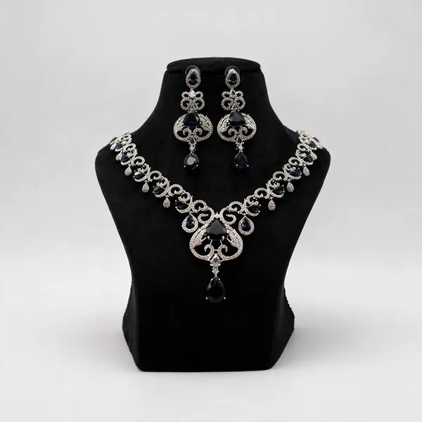 Silver_Tone_Blue_Stone_Necklace_And_Earring_Set_For_Women