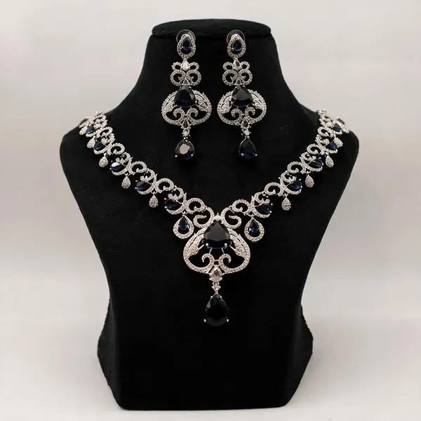 Silver_Tone_Blue_Stone_Necklace_And_Earring_Set_For_Women