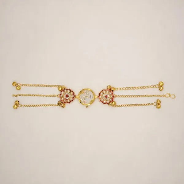 Gold_Tone_Floral_Braceletset_With_Watch_-_Pack_Of_4