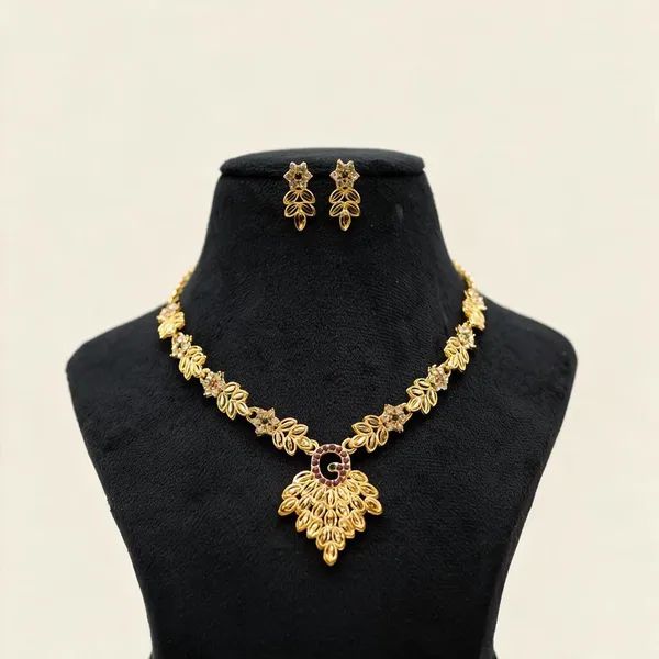 Gold_Tone_Floral_Necklace_And_Earrings_Set_For_Women_-_Pack_Of_3