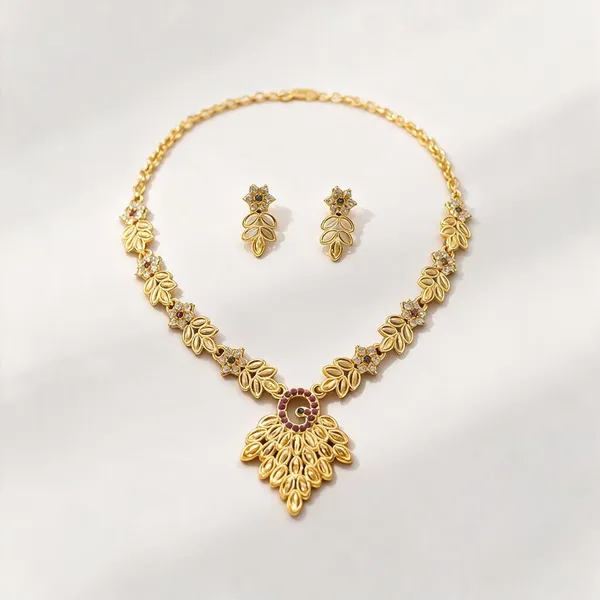 Gold_Tone_Floral_Necklace_And_Earrings_Set_For_Women_-_Pack_Of_3