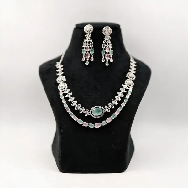 Silver_Tone_Pastel_Stone_Necklace_And_Earrings_Set_For_Women