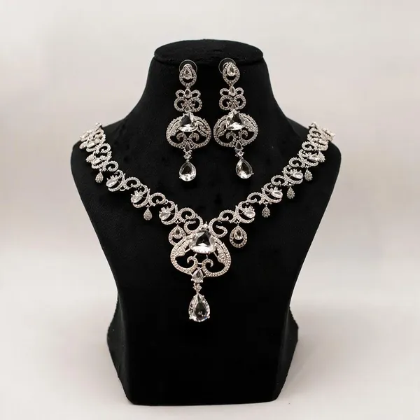 Silver-Tone_Crystal_Necklace_And_Earrings_Set_For_Women