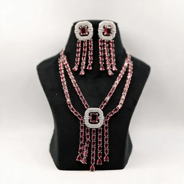 Pink_Stone_Statement_Necklace_And_Earrings_Set_For_Women
