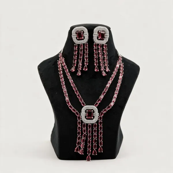 Pink_Stone_Statement_Necklace_And_Earrings_Set_For_Women