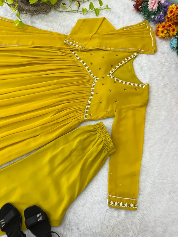 Yellow_Georgette_Embellished_Lehenga_Choli_Dupatta_Set_For_Women