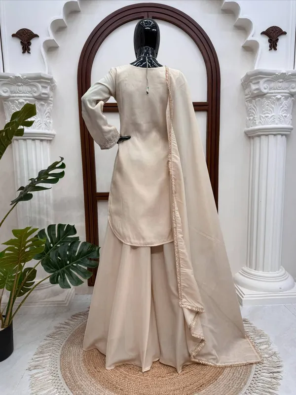 Cream_Shimmer_Fabric_Embroidered_Straight_Kurta_Sharara_Dupatta_Set_For_Women
