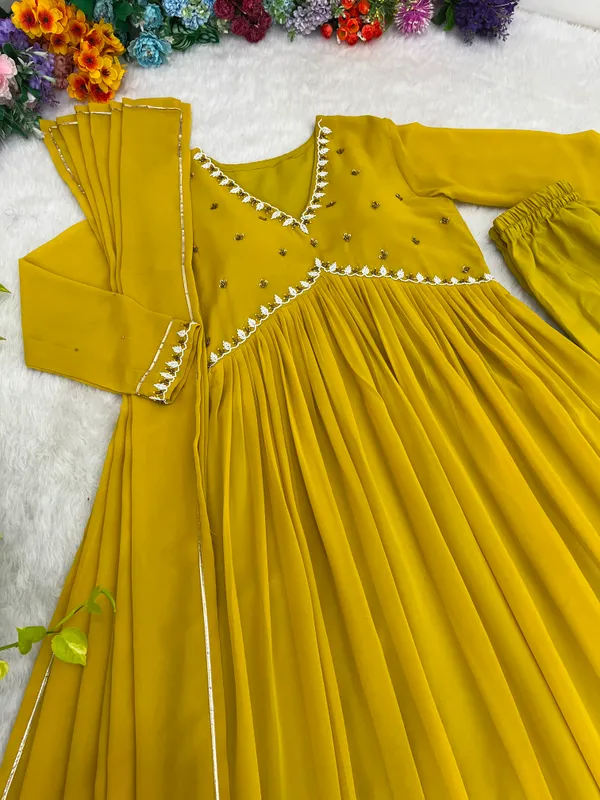 Yellow_Georgette_Embellished_Lehenga_Choli_Dupatta_Set_For_Women