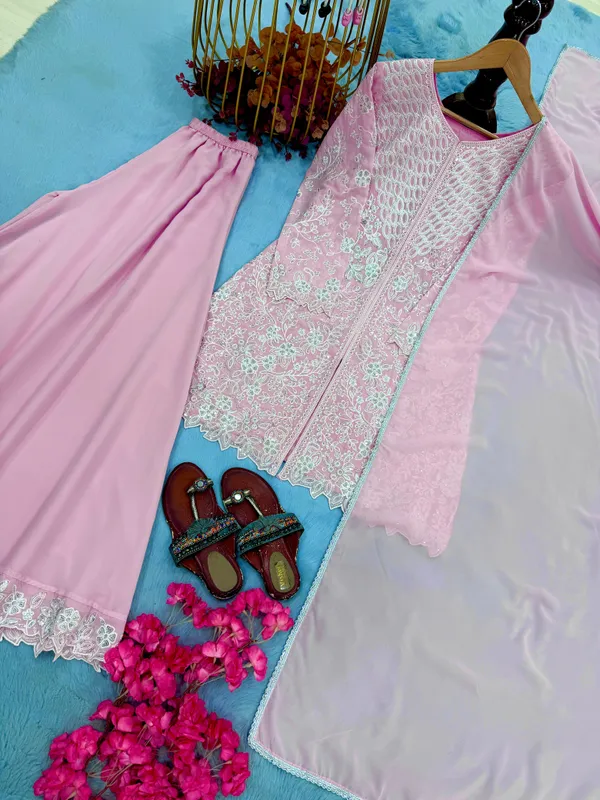 Pink_Heavy_Fox_Georgette_Straight_Top_Palazzo_Dupatta_Set_For_Women