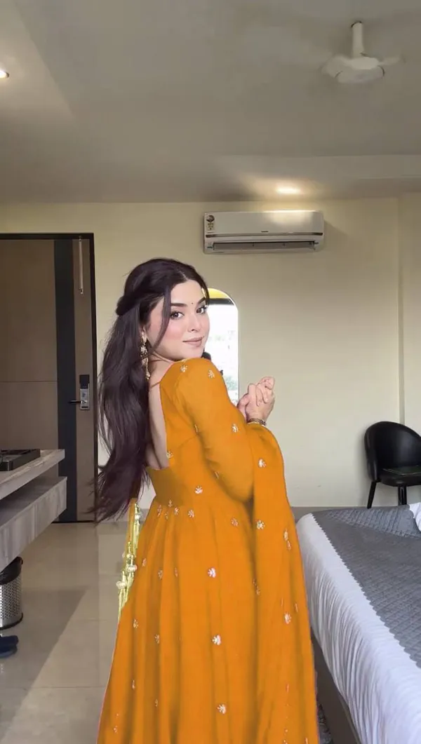 Mustard_Faux_Georgette_Embellished_Anarkali_Pant_Dupatta_Set_For_Women