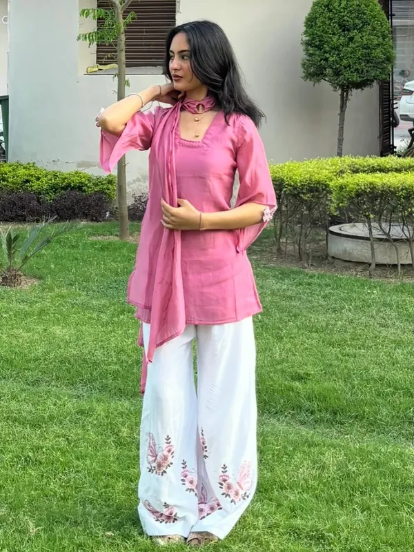 Pink_Roman_Silk_Straight_Kurta_Palazzo_Dupatta_Set_For_Women