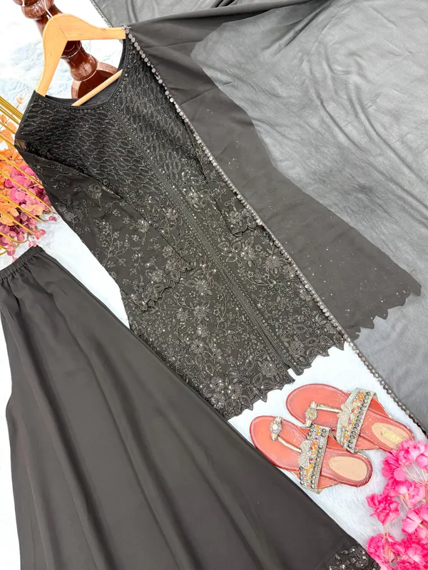 Black_Heavy_Faux_Georgette_Embroidered_Straight_Kurta_Palazzo_Dupatta_Set_For_Women