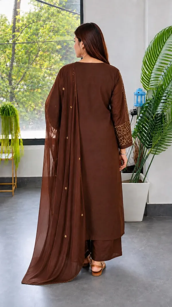 Brown_Roman_Silk_Embroidered_Straight_Kurta_Pant_Dupatta_Set_For_Women