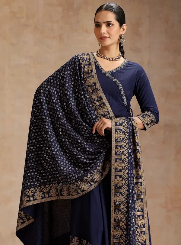 Navy_Blue_Heavy_Rayon_Printed_Anarkali_Kurta_Pant_Dupatta_Set_For_Women