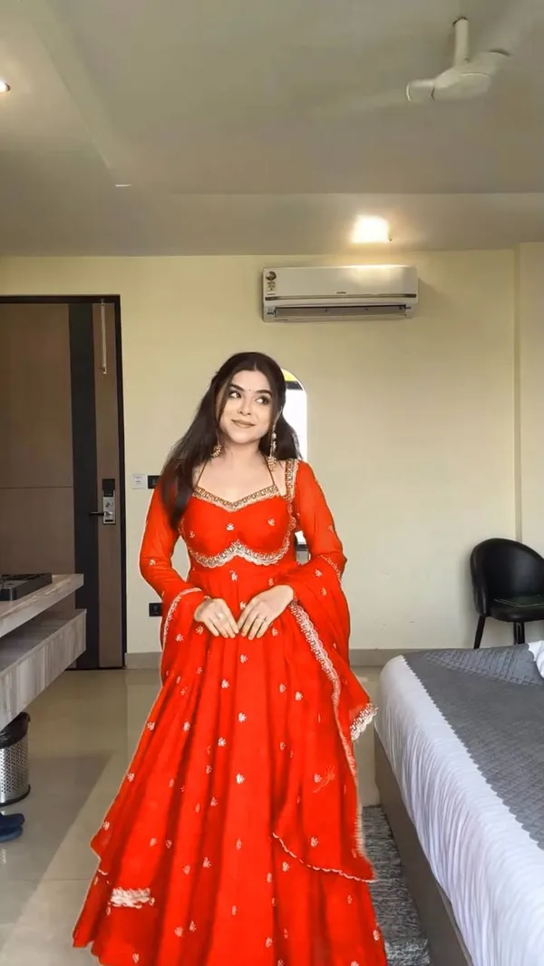 Red_Faux_Georgette_Embellished_Anarkali_Pant_Dupatta_Set_For_Women