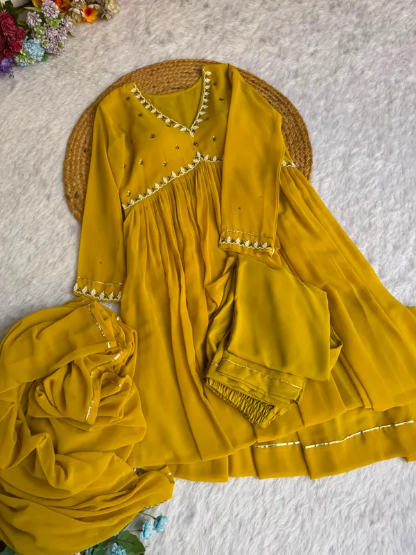 Yellow_Georgette_Embellished_Lehenga_Choli_Dupatta_Set_For_Women