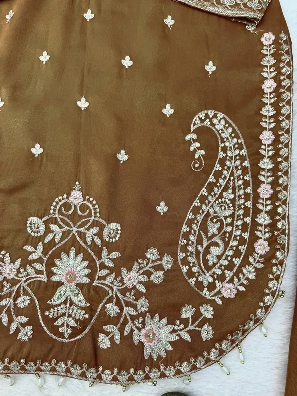 Brown_Shimmer_Embroidered_Kurta_Palazzo_Dupatta_Set_For_Women