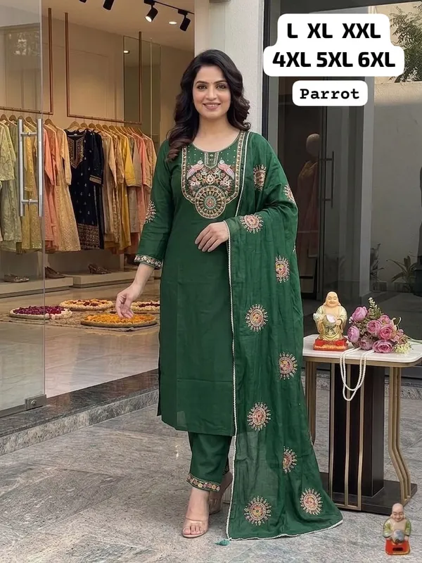 Green_Heavy_Viscose_Straight_Embroidered_Kurta_Pant_Dupatta_Set_For_Women