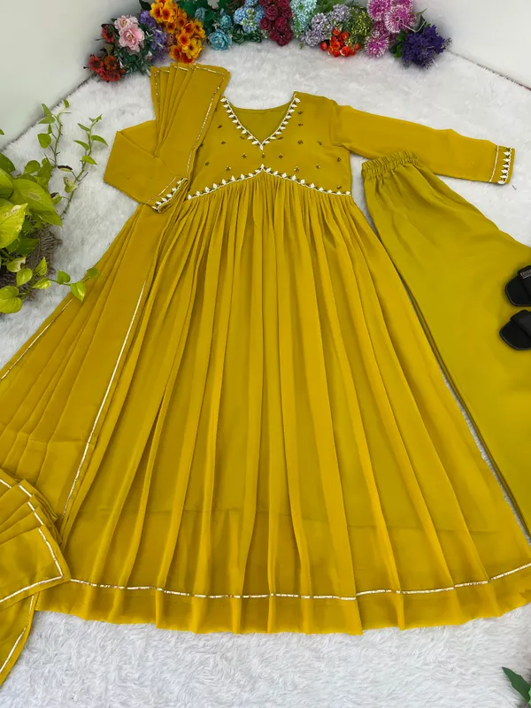 Yellow_Georgette_Embellished_Lehenga_Choli_Dupatta_Set_For_Women