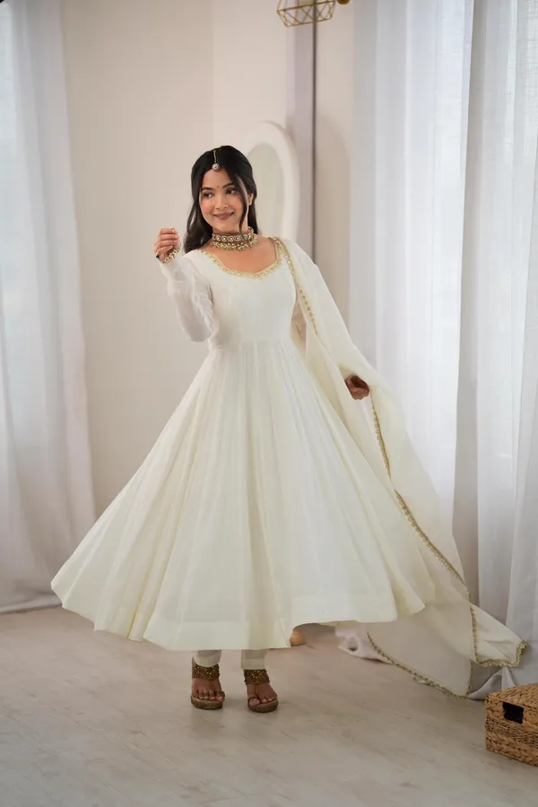 White_Chanderi_Embellished_Anarkali_Kurta_Pant_Dupatta_Set_For_Women