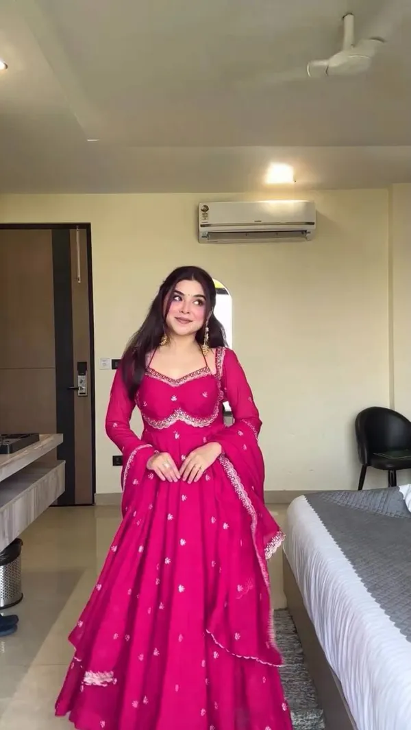 Magenta_Faux_Georgette_Embroidered_Anarkali_Pant_Dupatta_Set_For_Women