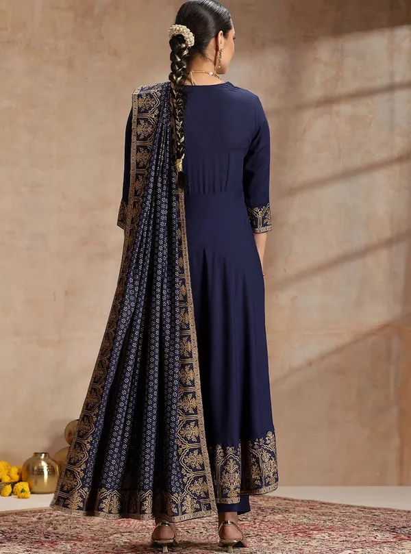 Navy_Blue_Heavy_Rayon_Printed_Anarkali_Kurta_Pant_Dupatta_Set_For_Women