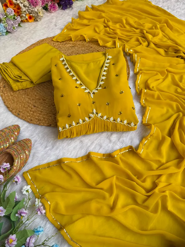 Yellow_Georgette_Embellished_Lehenga_Choli_Dupatta_Set_For_Women