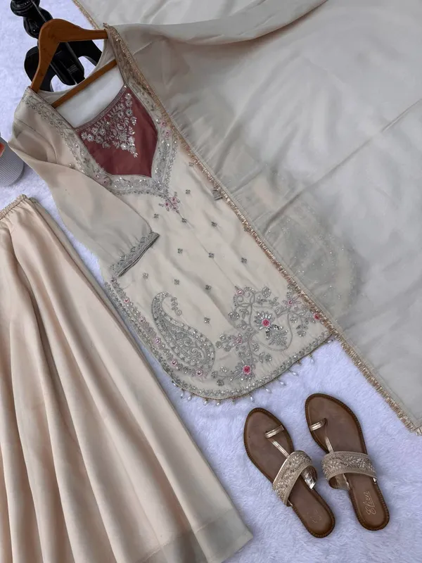 Cream_Shimmer_Fabric_Embroidered_Straight_Kurta_Sharara_Dupatta_Set_For_Women