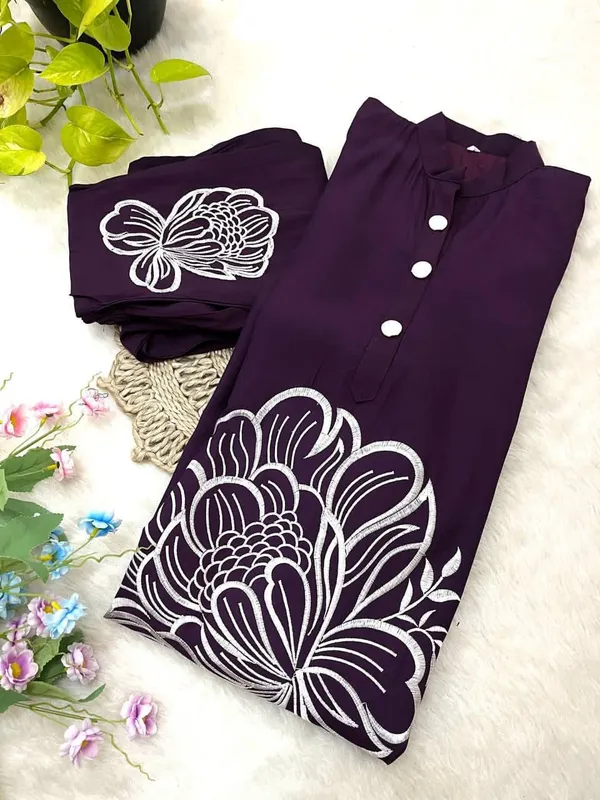 Purple_Roman_Silk_Embroidered_Straight_Kurta_Pant_Co-Ord_Set_For_Women