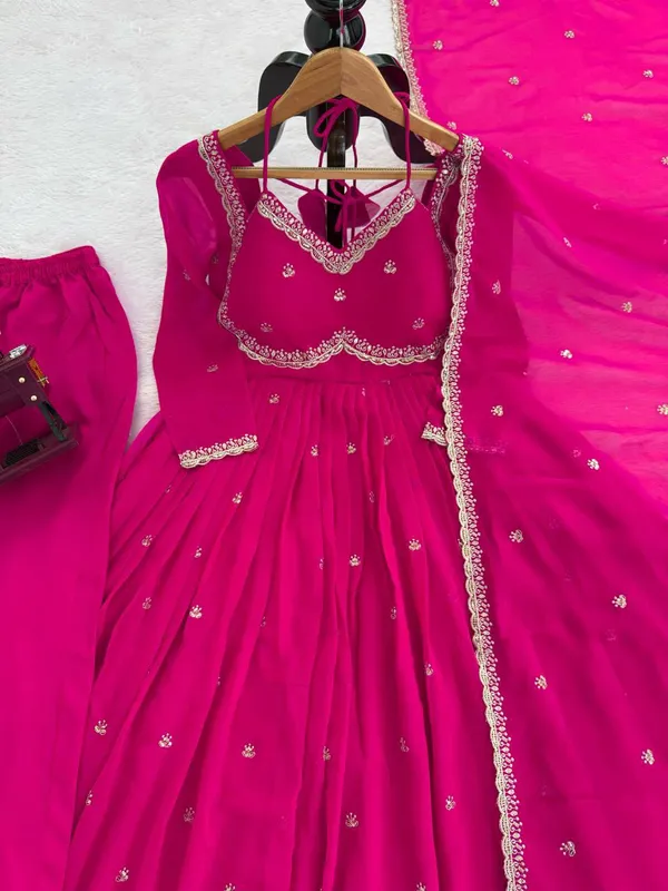 Magenta_Faux_Georgette_Embroidered_Anarkali_Pant_Dupatta_Set_For_Women