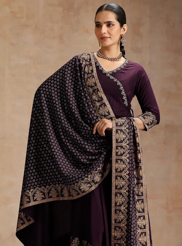 Purple_Heavy_Rayon_Anarkali_Kurta_Pant_Dupatta_Set_For_Women