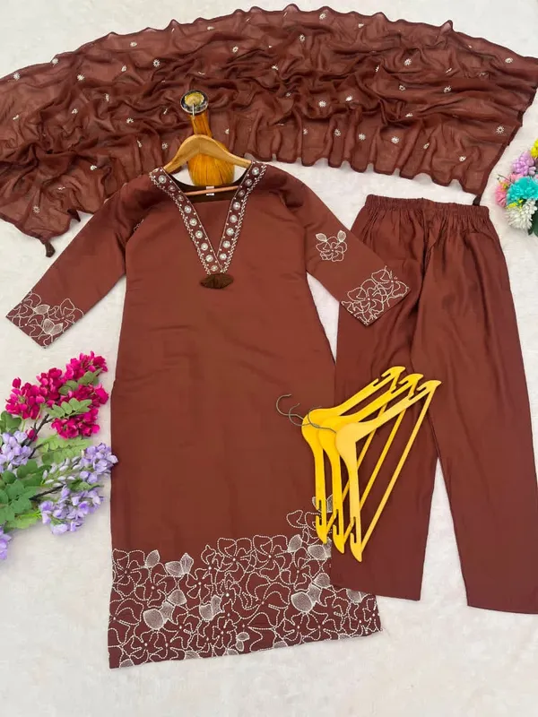 Brown_Roman_Silk_Embroidered_Straight_Kurta_Pant_Dupatta_Set_For_Women