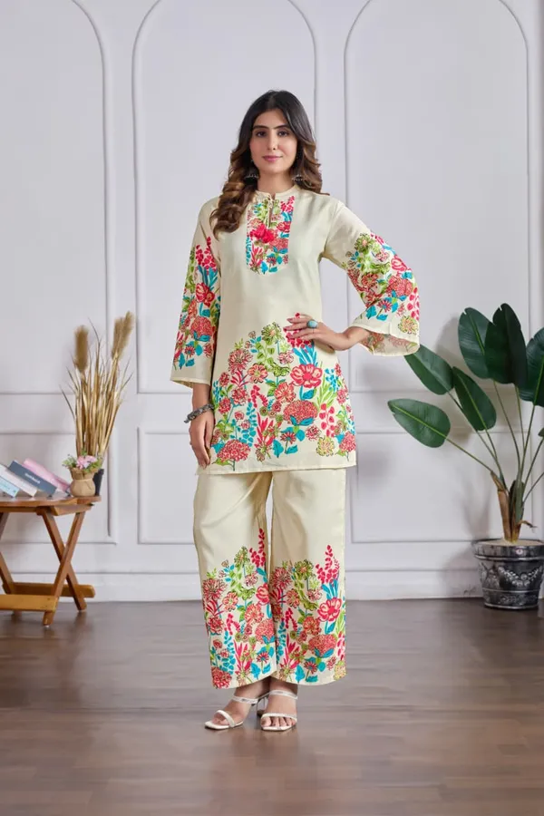 Beige_Heavy_Cotton_Floral_Print_Kurta_Palazzo_Co-Ord_Set_For_Women