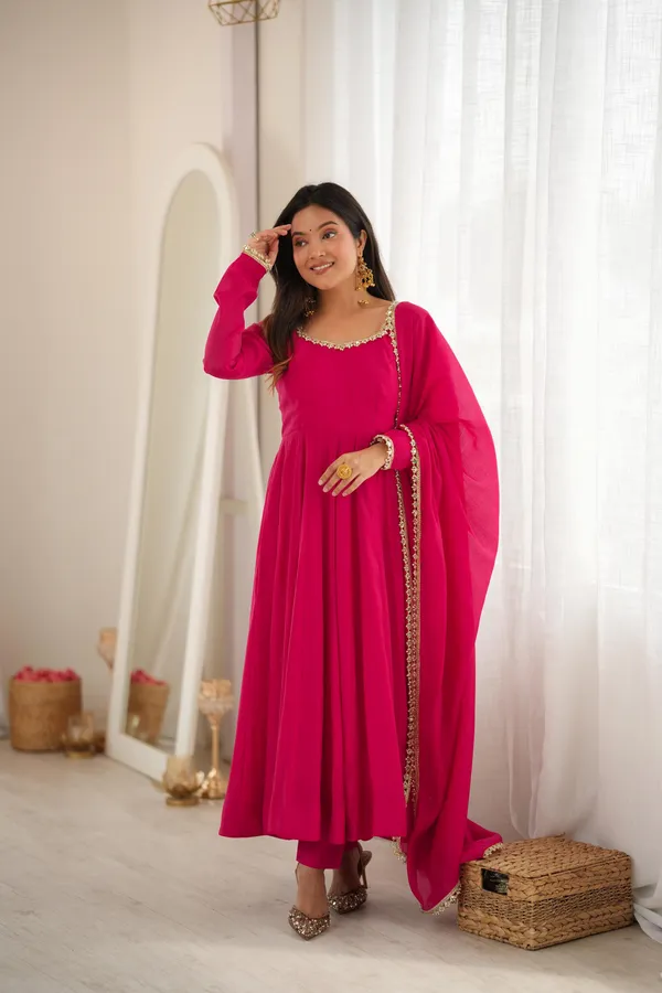 Pink_Mal_Chanderi_Flared_Anarkali_Gown_Pant_Dupatta_Set_For_Women