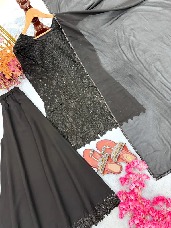 Black_Heavy_Faux_Georgette_Embroidered_Straight_Kurta_Palazzo_Dupatta_Set_For_Women
