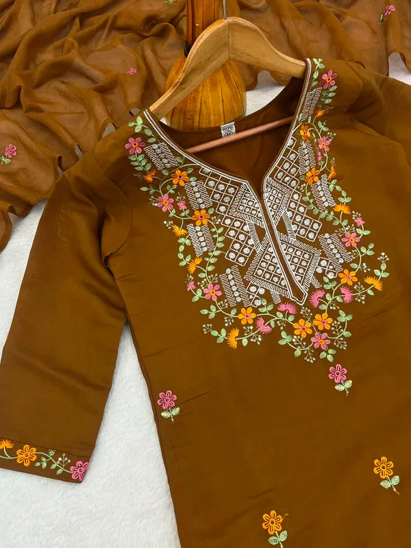 Brown_Roman_Silk_Embroidered_Straight_Kurta_Pant_Dupatta_Set_For_Women