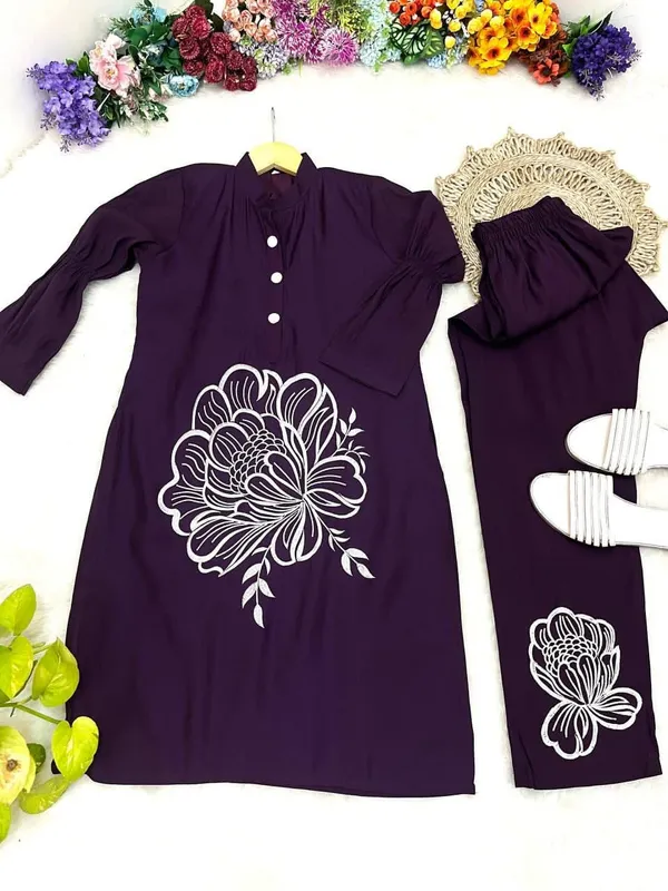 Purple_Roman_Silk_Embroidered_Straight_Kurta_Pant_Co-Ord_Set_For_Women