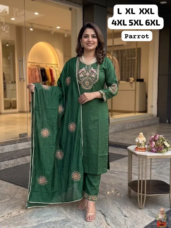 Green_Heavy_Viscose_Straight_Embroidered_Kurta_Pant_Dupatta_Set_For_Women