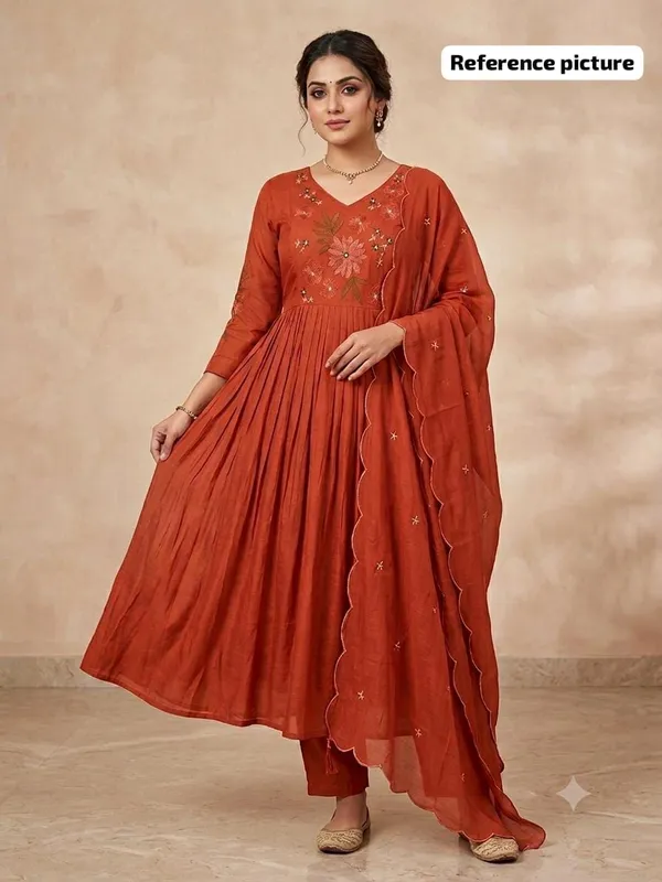 Red_Mul_Chanderi_Embroidered_Anarkali_Kurta_Bottom_Dupatta_Set_For_Women