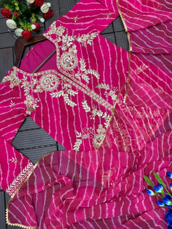 Pink_Georgette_Flared_Lehenga_Jacket_Dupatta_Set_For_Women