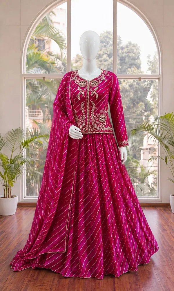 Pink_Georgette_Flared_Lehenga_Jacket_Dupatta_Set_For_Women